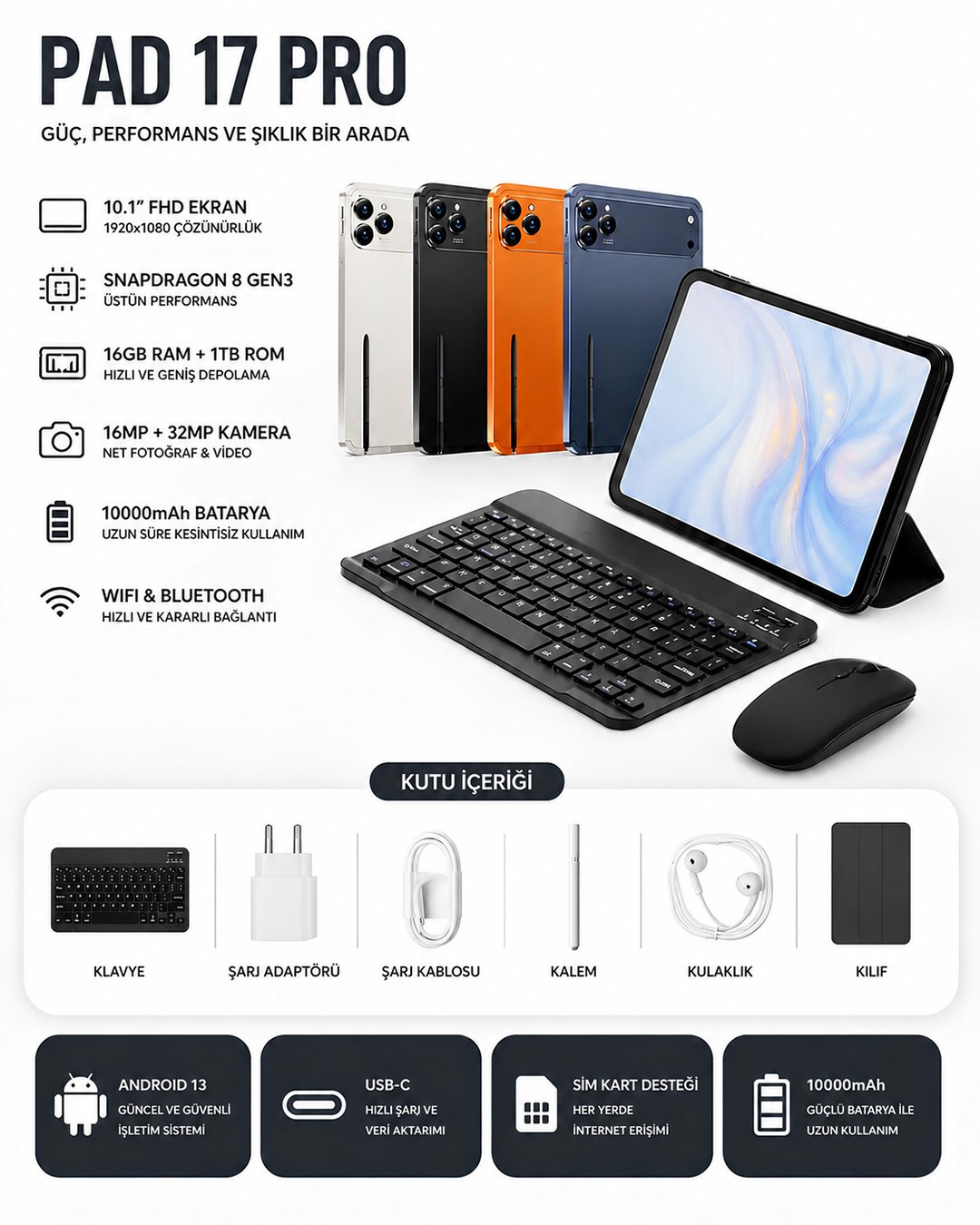 PAD 17 Pro Max Tablet 10.1 inç FHD - 16GB RAM 512GB Hafıza, Android Tablet model ve fiyatlar