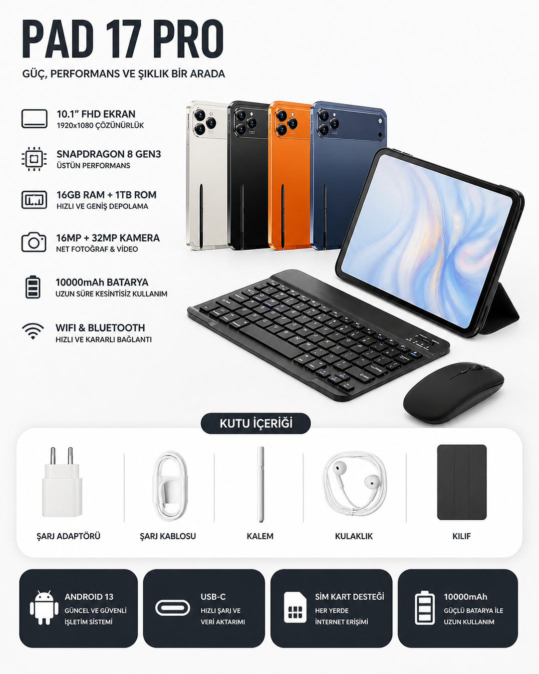 PAD 17 Pro Max Tablet 10.1 inç FHD - 16GB RAM 512GB Hafıza, Android Tablet model ve fiyatlar