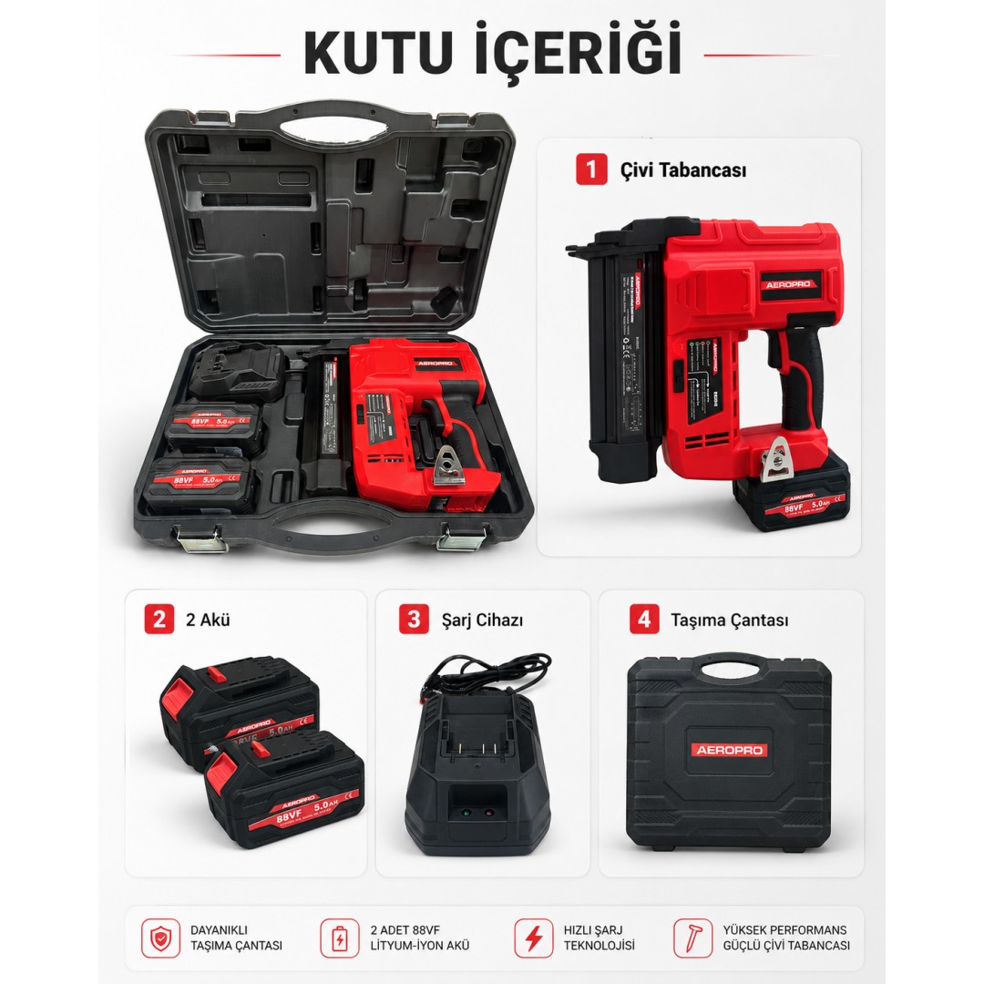 AEROPRO BV5040 18 Gauge 2’si 1 Arada Kablosuz Çivi ve Zımba Makinesi kutu inceleme