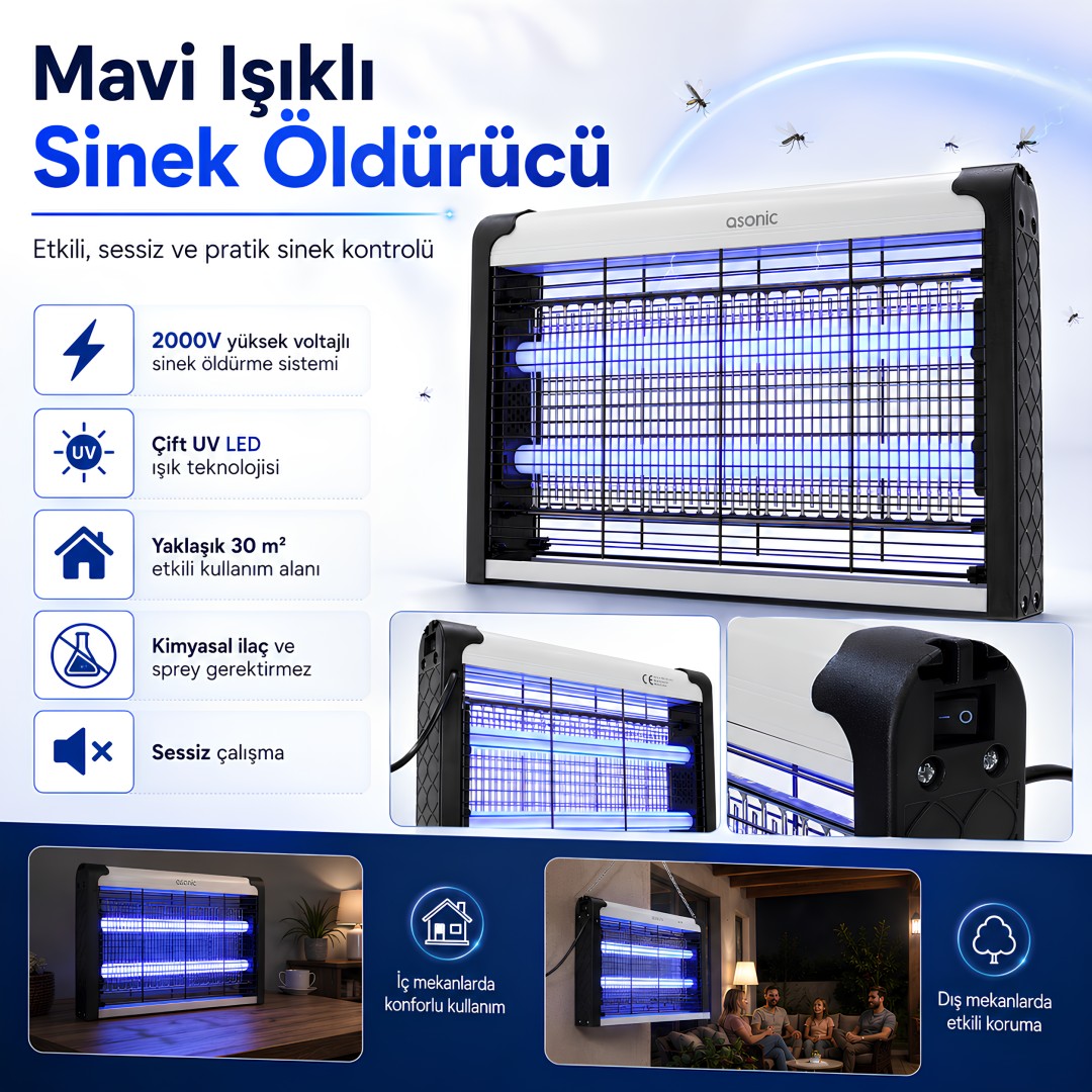 Asonic As A28 4w 2000v Uv Isikli Elektrikli Sinek Oldurucu Siyah Model Fiyatları
