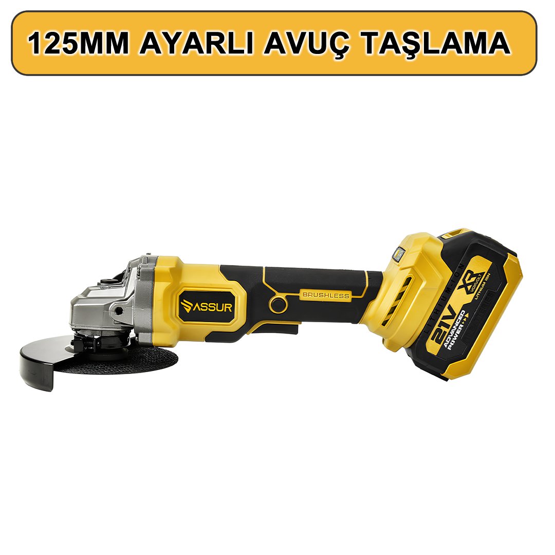 Assur ASR1192 Profesyonel Akülü Kömürsüz 4 lü Matkap Seti 21V 3ah 125mm avuç taşlama