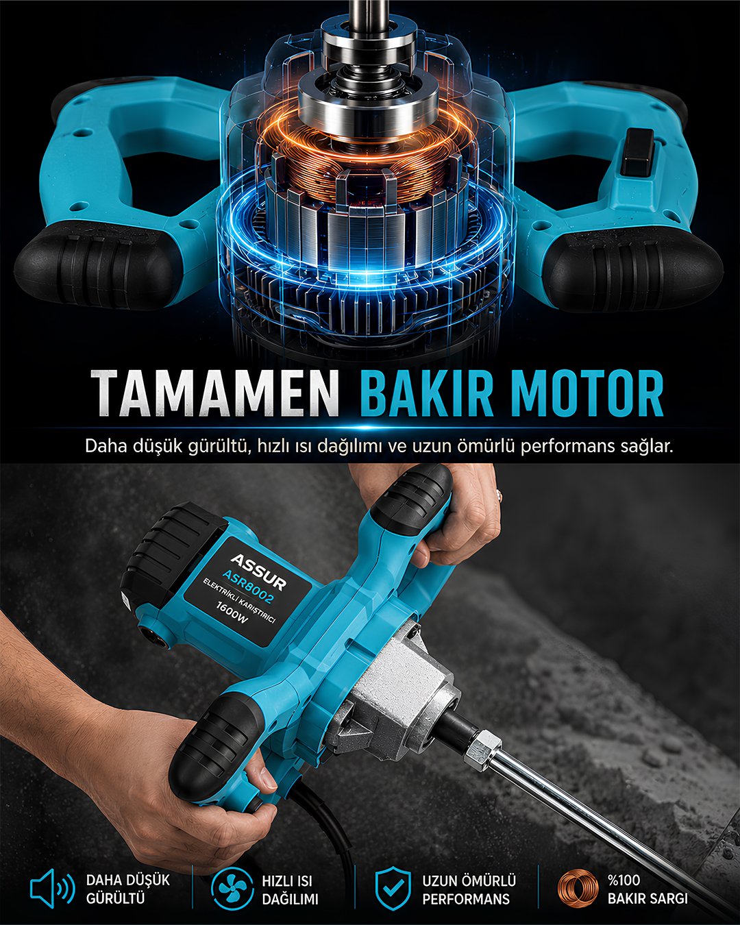 ASSUR ASR802 Profesyonel 1800W Devir Ayarlı Elektrikli Karıştırıcı Mikser motor özellikleri