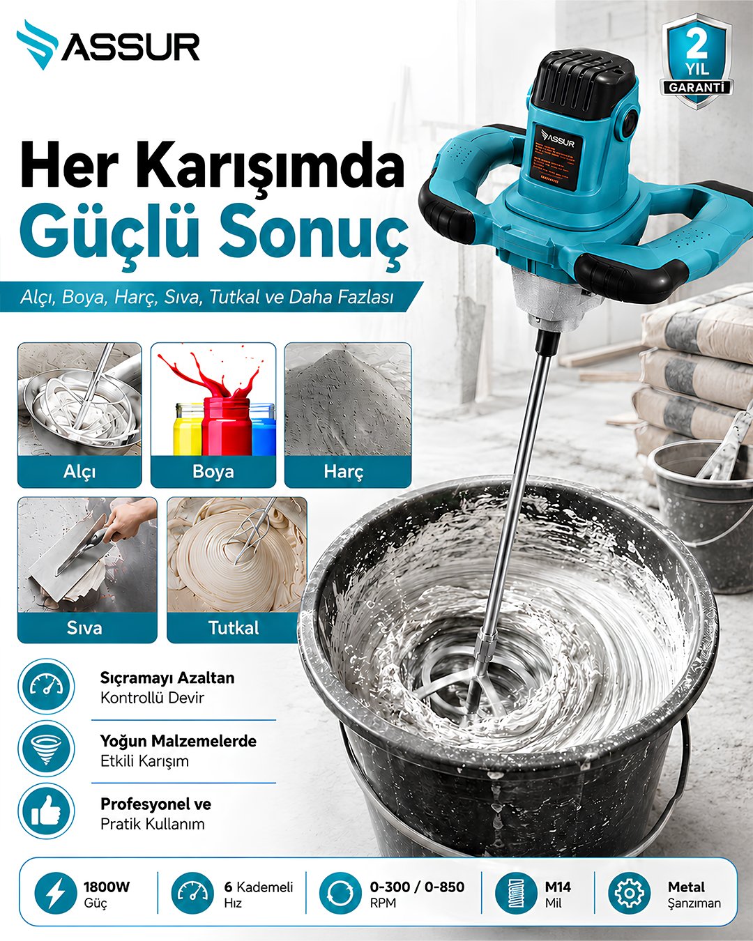 ASSUR ASR802 Profesyonel 1800W Devir Ayarlı Elektrikli Karıştırıcı Mikser model ve fiyatlar