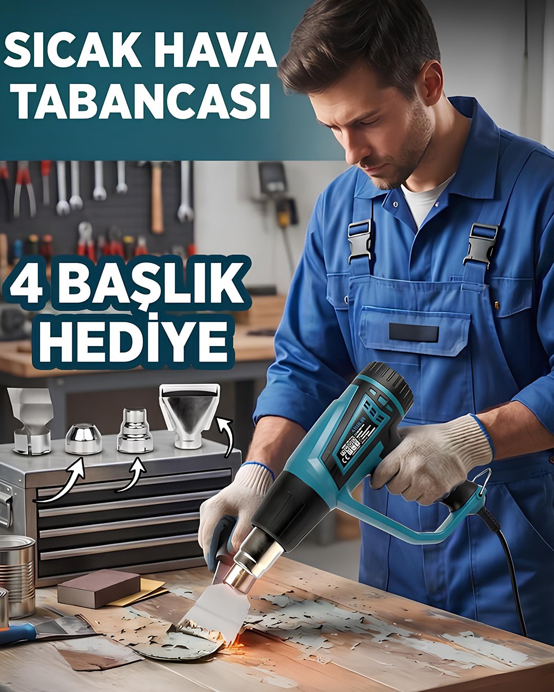 Assur ASR880 2000 Watt 2 Kademeli 4 Başlıklı Sıcak Hava Tabancası başlıklar