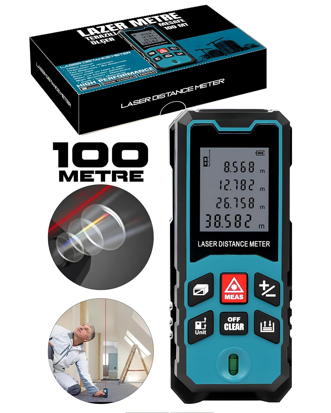 ASR ASR945 Lazer Terazili Dijital Mesafe Ölçer - Mavi (100 Metre) Model ve fiyatlar