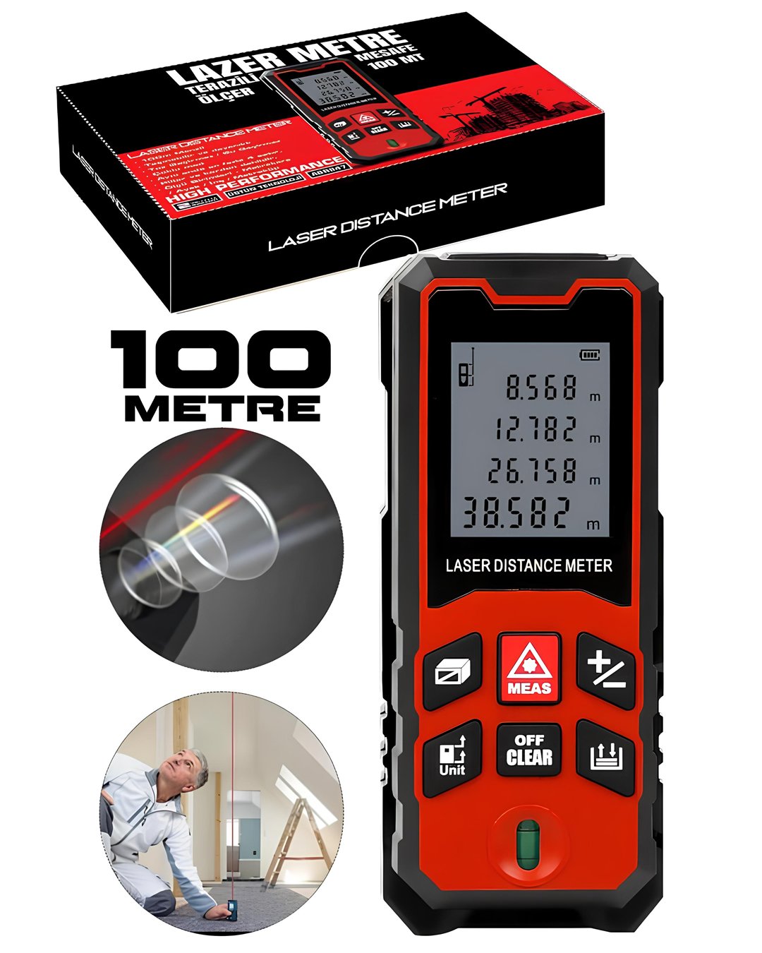 ASR ASR945 Lazer Terazili Dijital Mesafe Ölçer - Mavi (100 Metre) Model ve fiyatlar