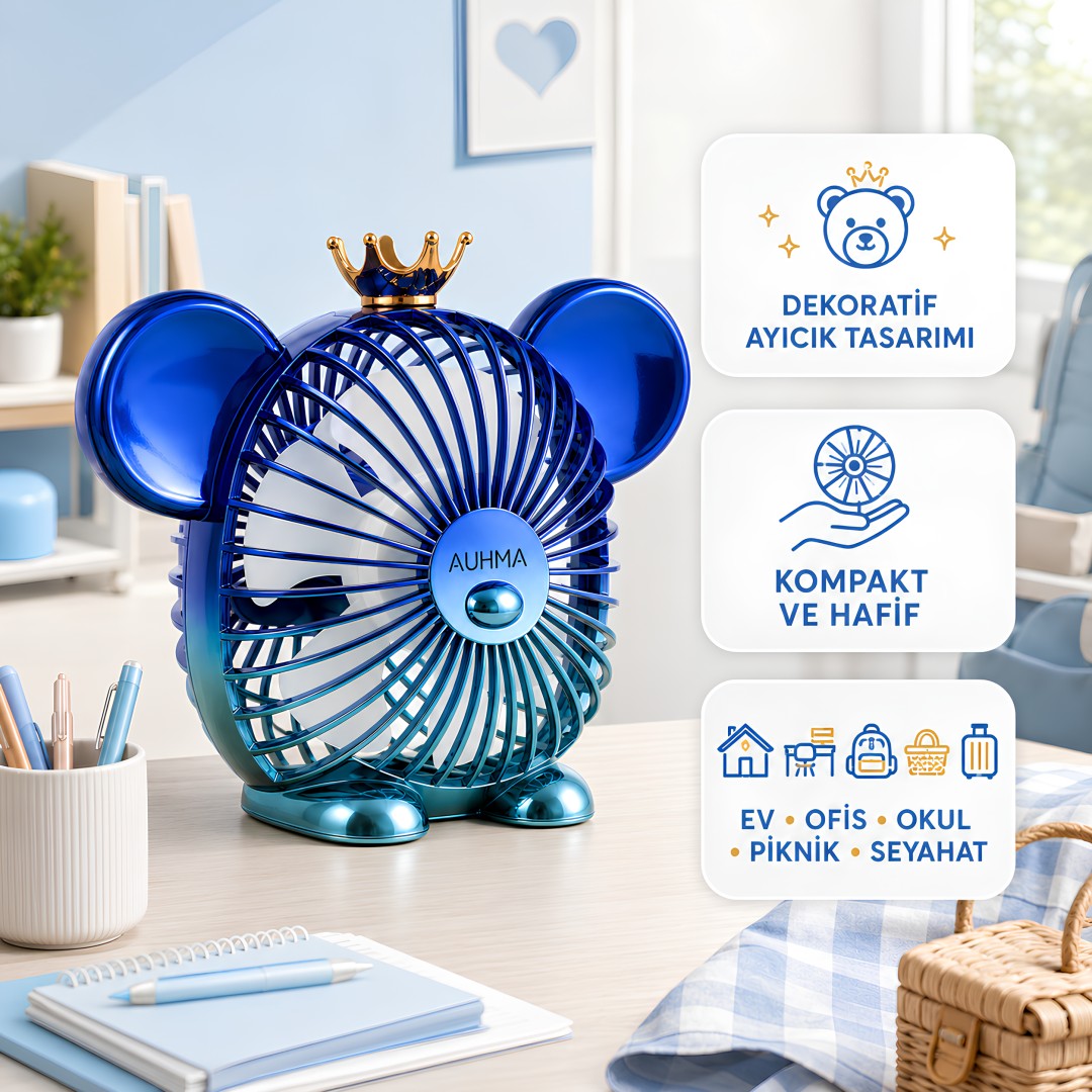 Auhma Aufn16 1200 Mah Sarjli Ayicik Masaustu Fan Mavi Model Fiyatlari