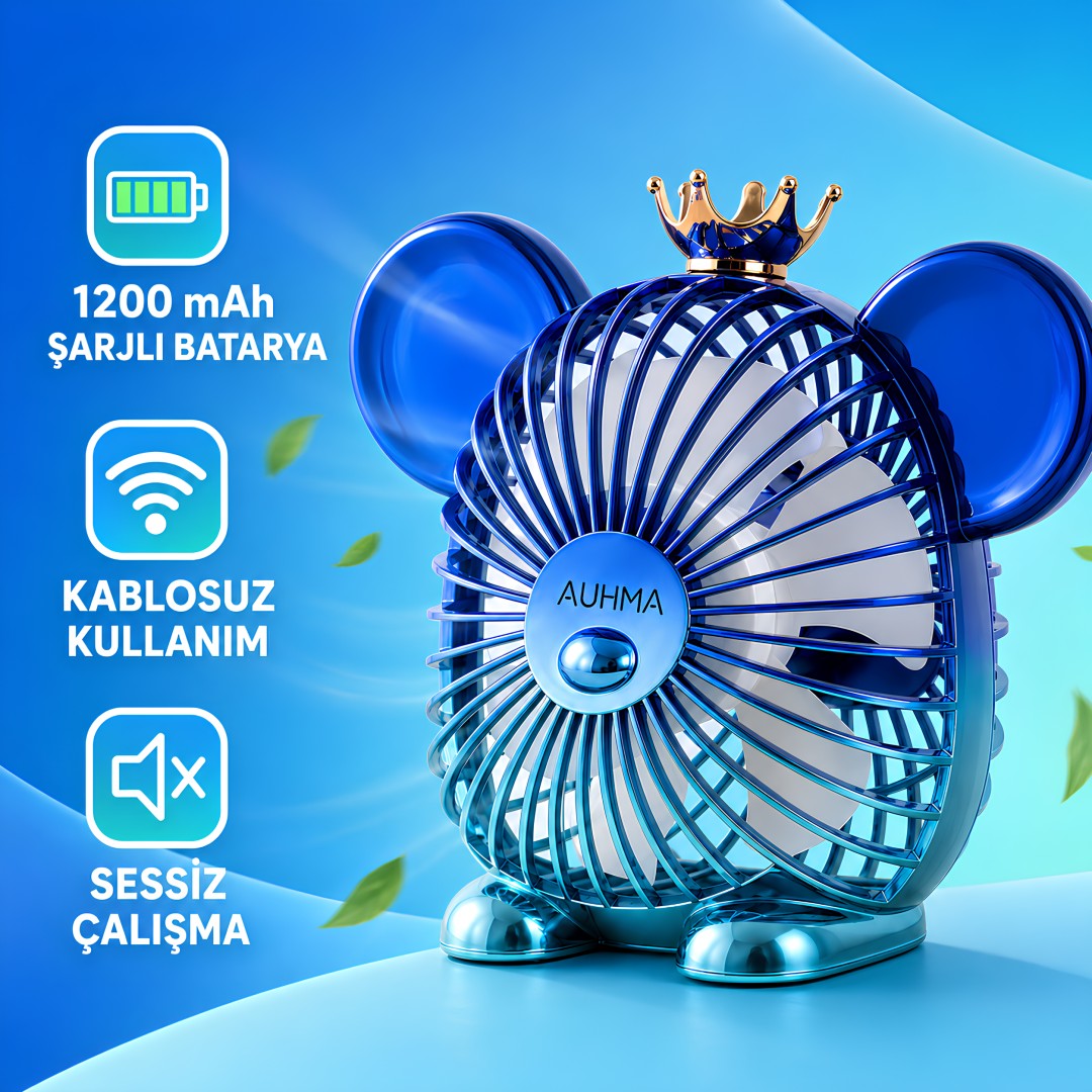 Auhma Aufn16 1200 Mah Sarjli Ayicik Masaustu Fan Mavi Teknik Ozellikleri