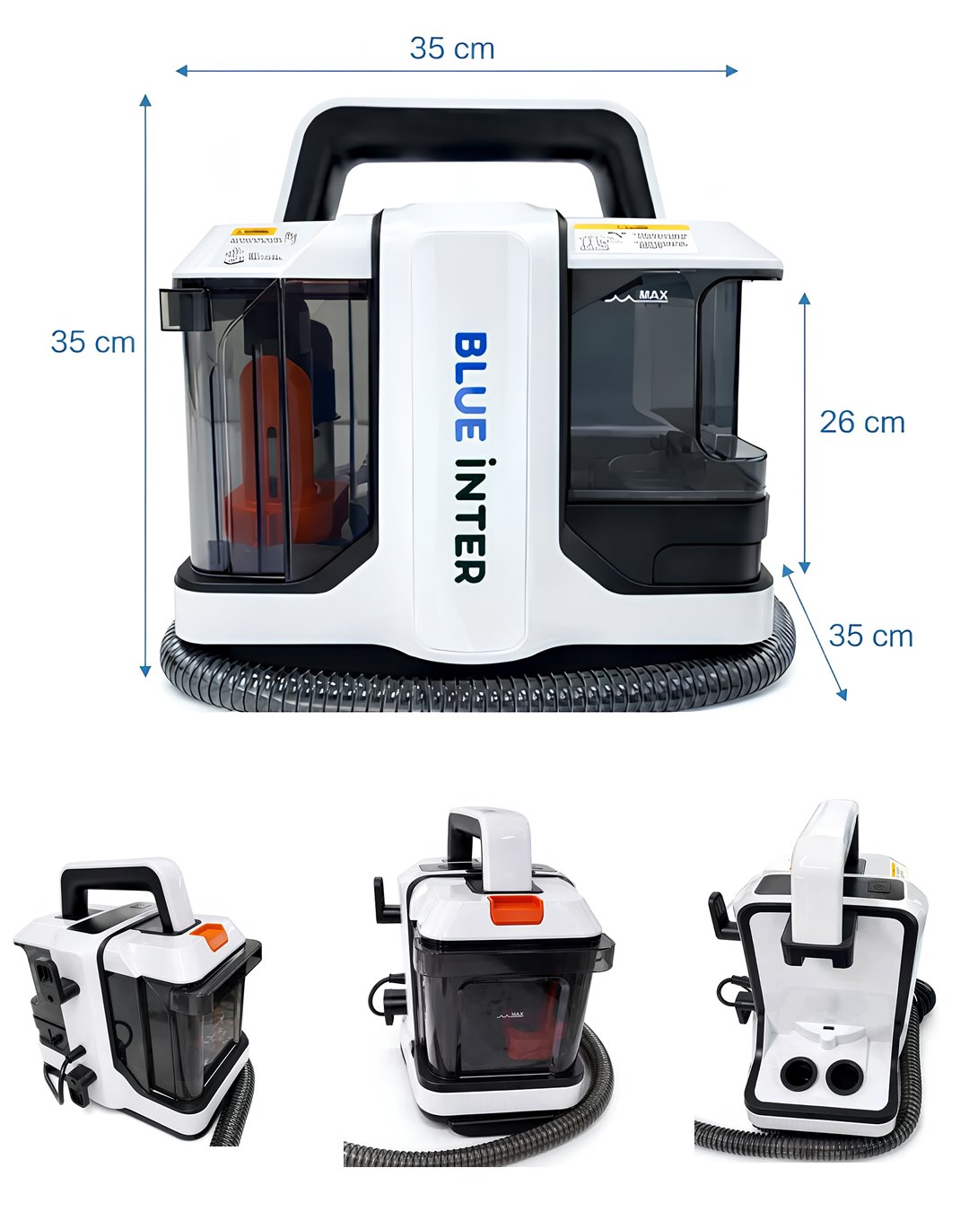 BlueInter W05-750EU 750W Halı Koltuk Yıkama Makinesi 15 kPa - Araç Koltuk Temizleme 2 Hazneli ölçüleri