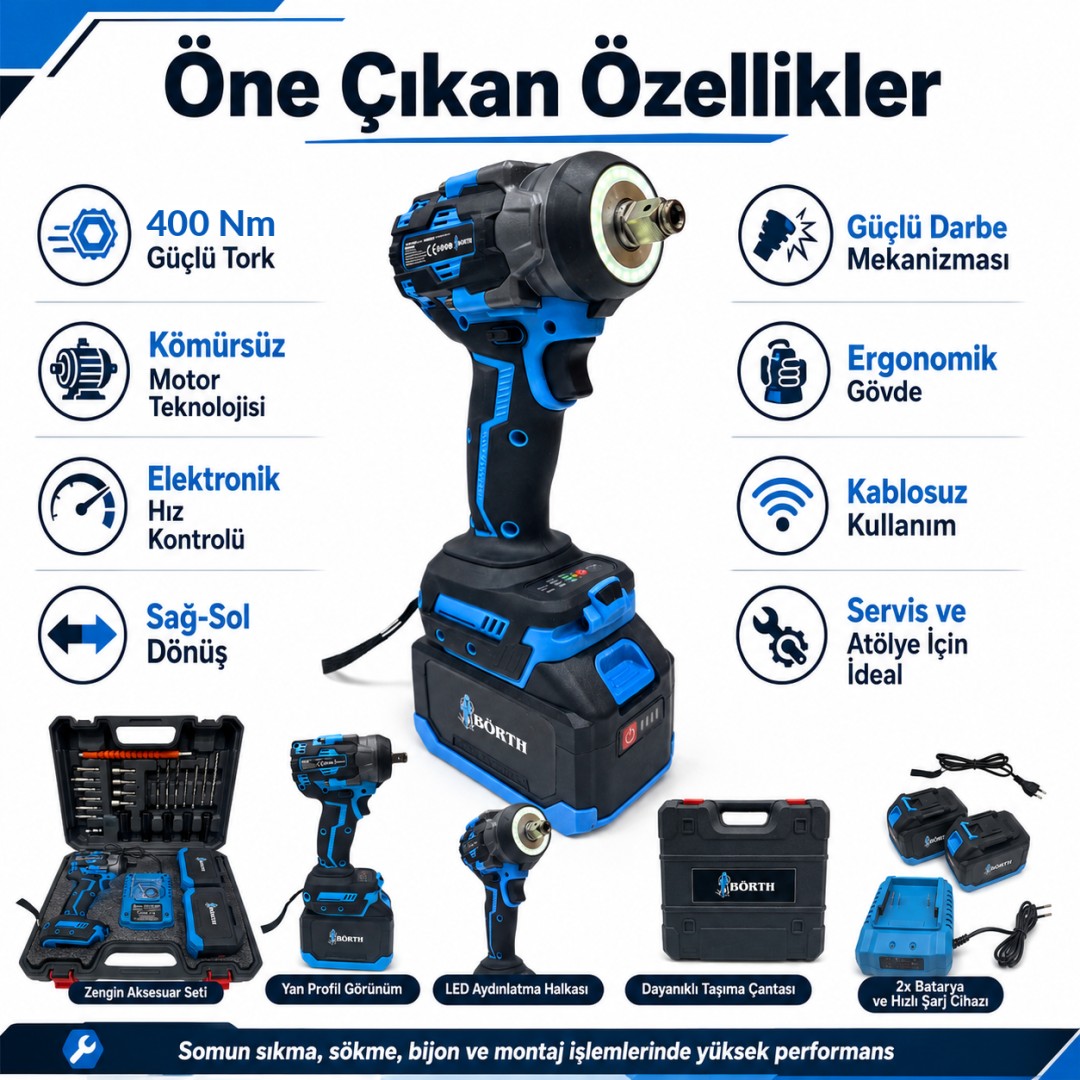 BÖRTH BRTH400B somun sıkma ve sökme teknik özellikleri
