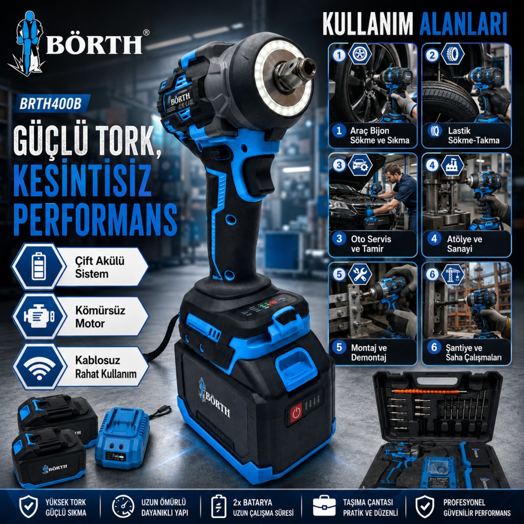 BÖRTH BRTH400B somun sıkma ve sökme kullanım alanları