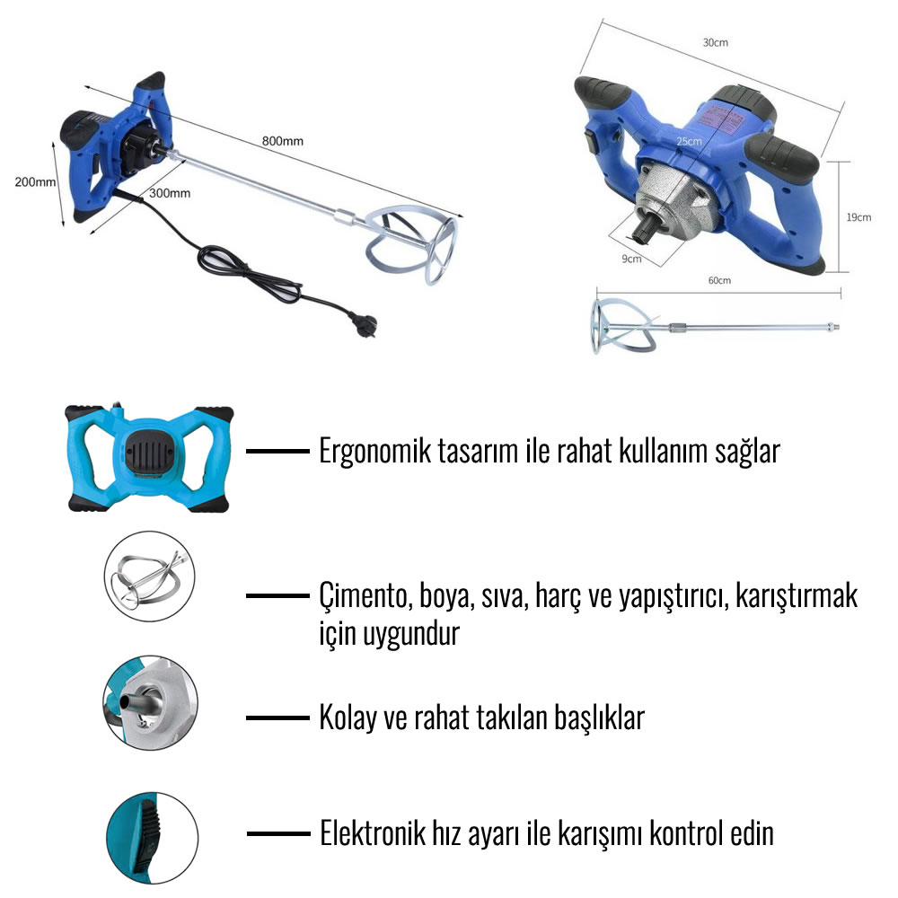 BoschPlus EEA190 Elektrikli Harç Boya Karıştırıcı Mikser 1400w özellikleri