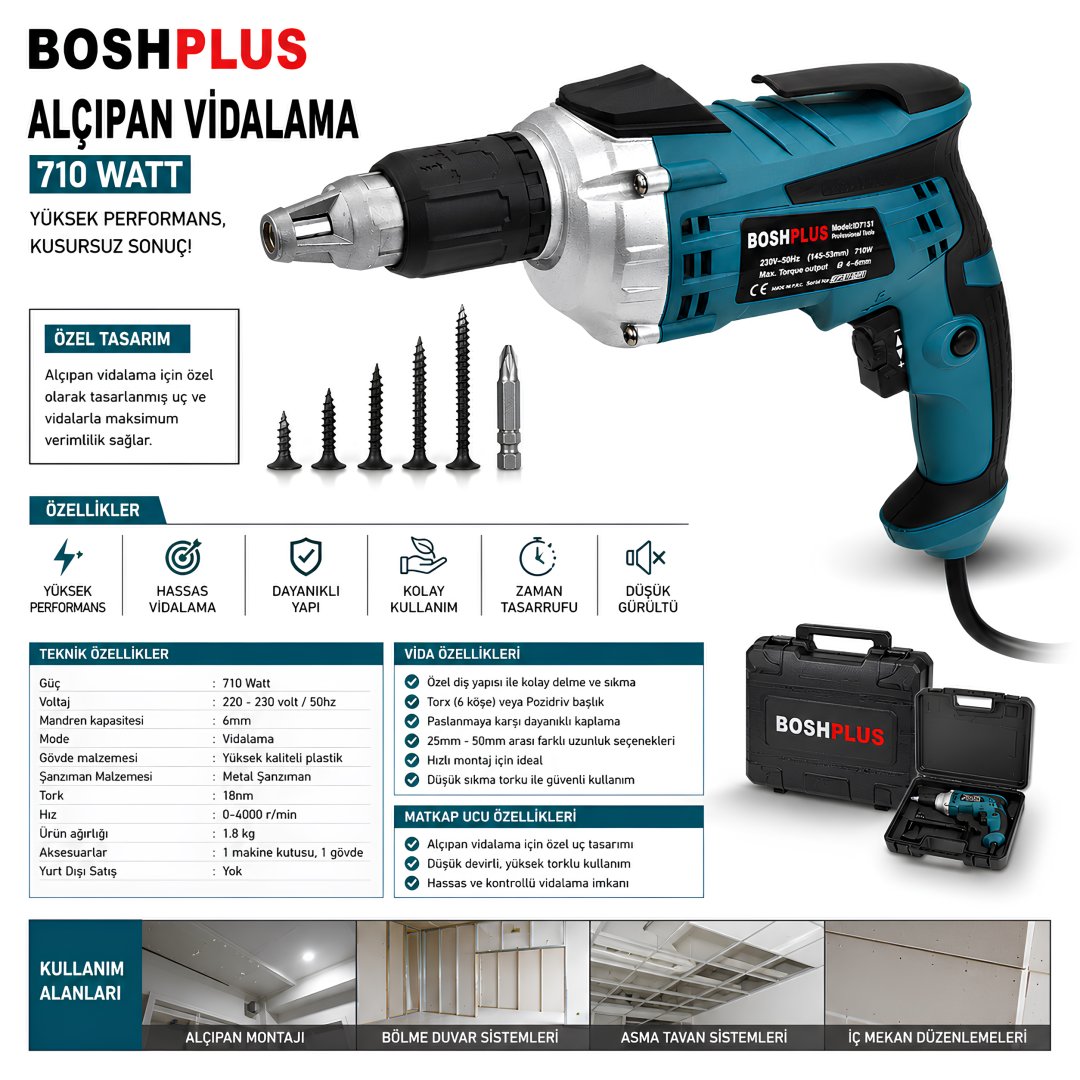 Bosch Plus EEA232 Elektrikli Alçıpan Vidalama Matkap Özellikleri