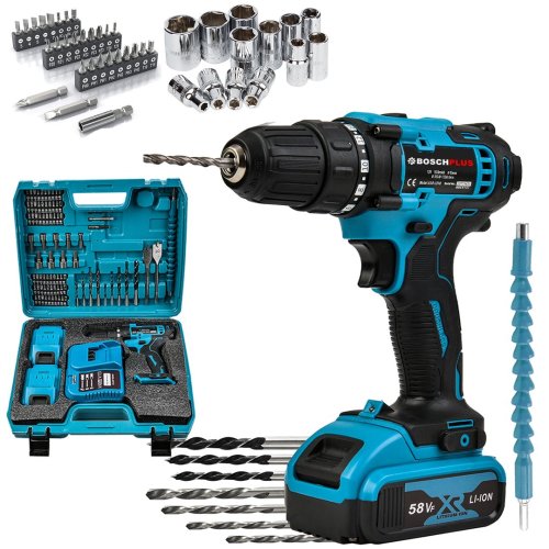 BoschPlus EEA234 58vf 5ah Çelik Şanzıman Bakır Sargılı 3 Pilli Çift Akülü Vidalama Şarjlı Matkap 84 Parça