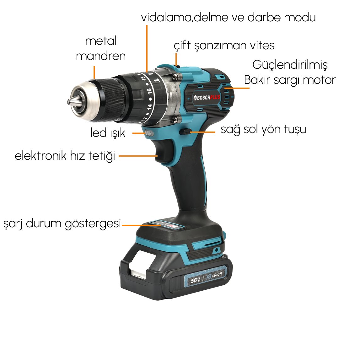 BoschPlus EEA301 Akülü 3lü Bahçe Seti Dal Budama, Bağ Makası ve Vidalama 58Vf vidalama özellikleri