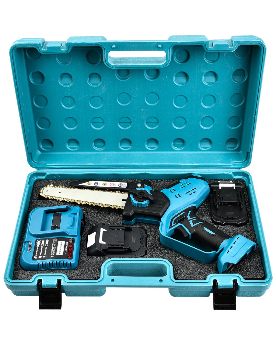 Bosch EEA344 Otomatik Yağlamalı Şarjlı El Testeresi Ağaç Odun Dal Kesme Budama Çift Batarya Dijital Göstergeli Taşıma Çantası