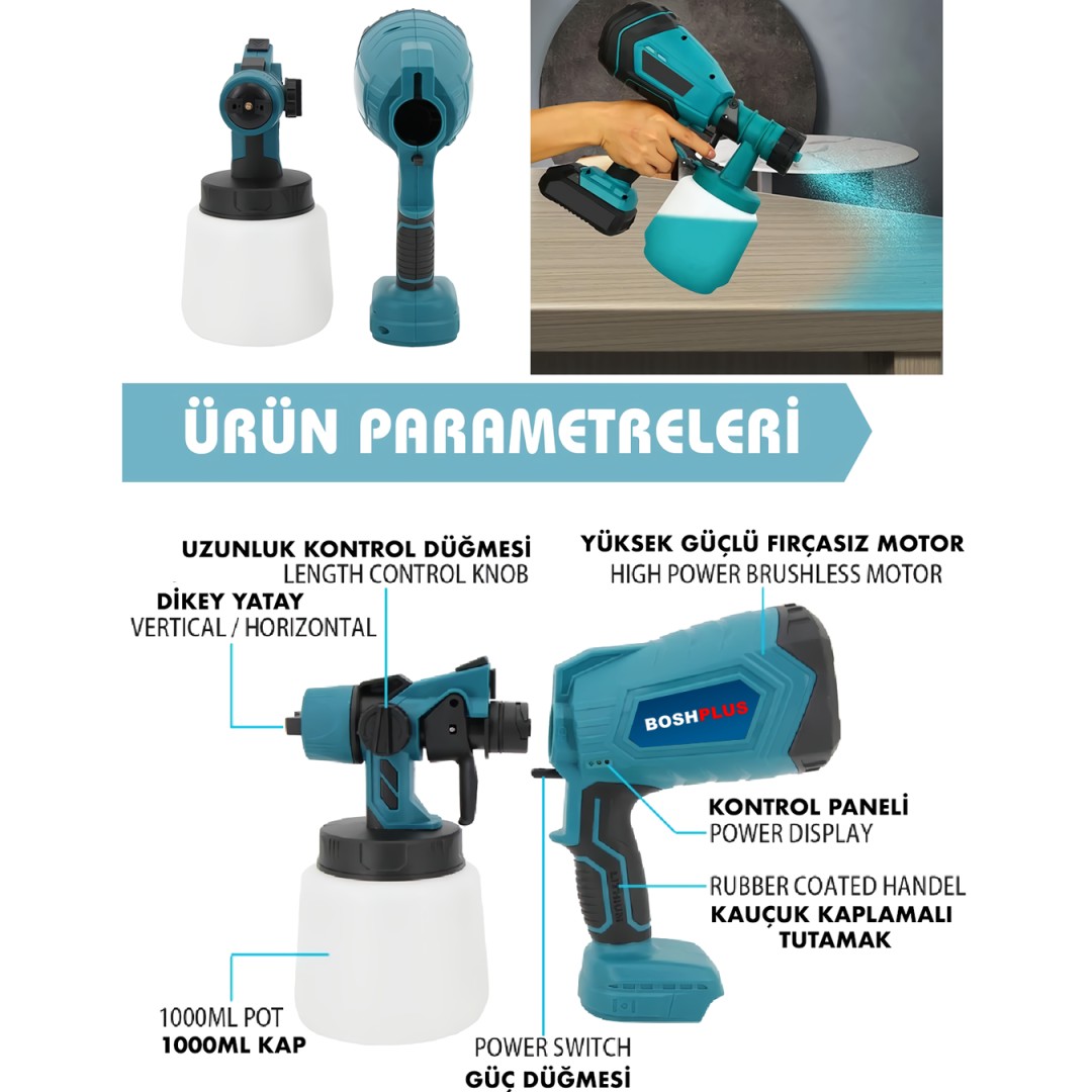 Bosch Plus EEA373 Yüksek Basınçlı Çift Akülü Sprey Boya Püskürtme Tabancası 58Vf teknik özellikler