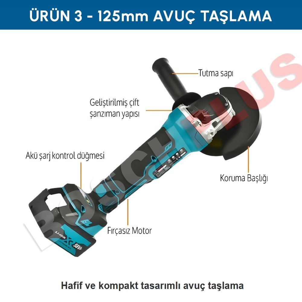 Bosch Plus EEA090 Akülü Ultra 4lü Set Makina 58vf 5ah 125 mm avuç taşlama özellikleri
