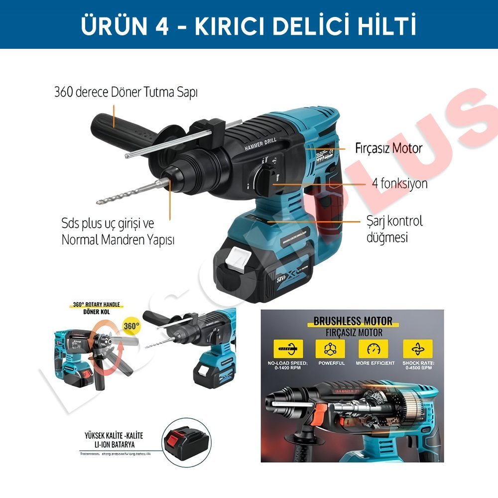 Bosch Plus EEA090 Akülü Ultra 4lü Set Makina 58vf 5ah kırıcı delici hilti