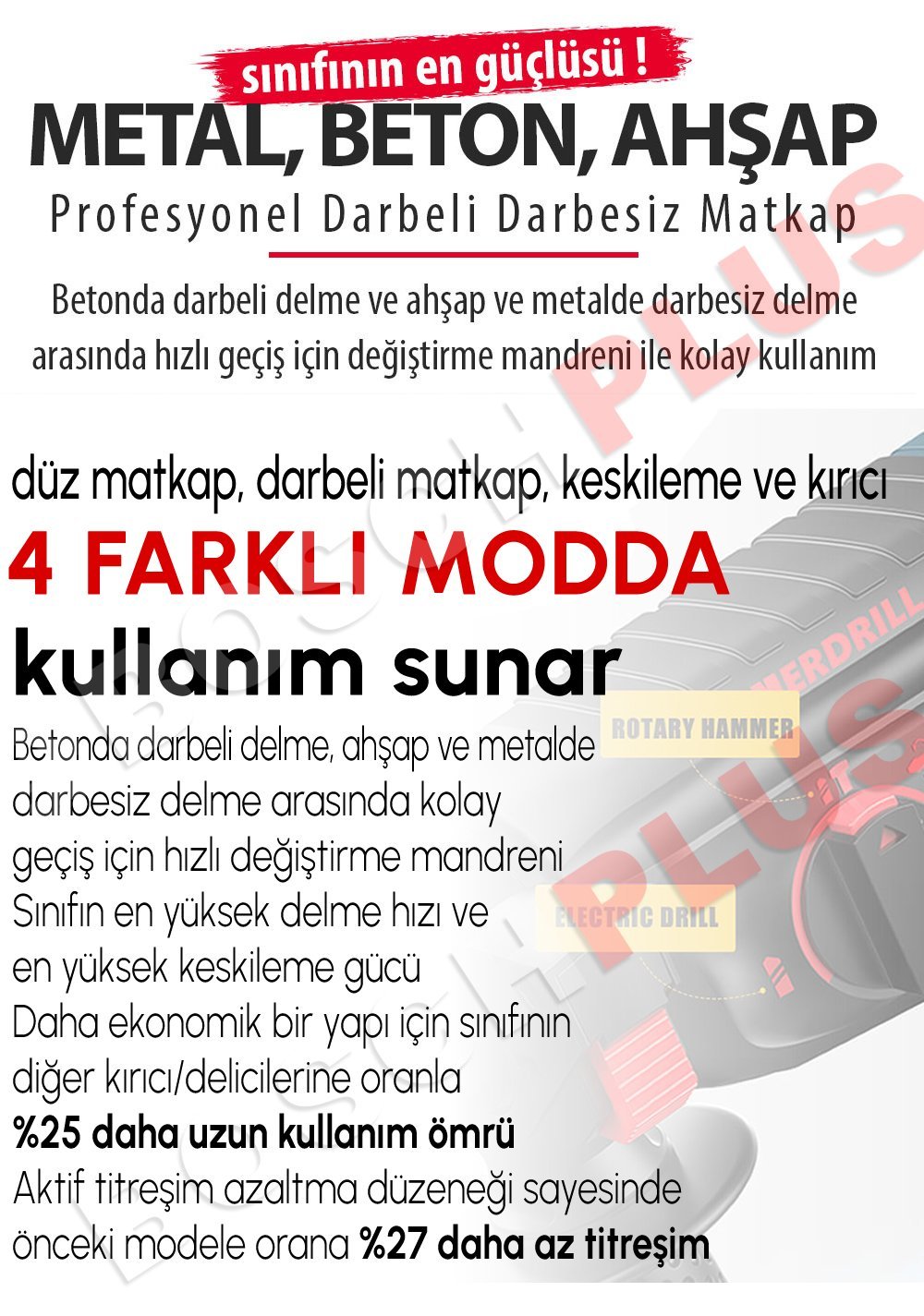 Bosch Plus EEA090 Akülü Ultra 4lü Set Makina 58vf 5ah kırıcı delici hilti kullanım alanları