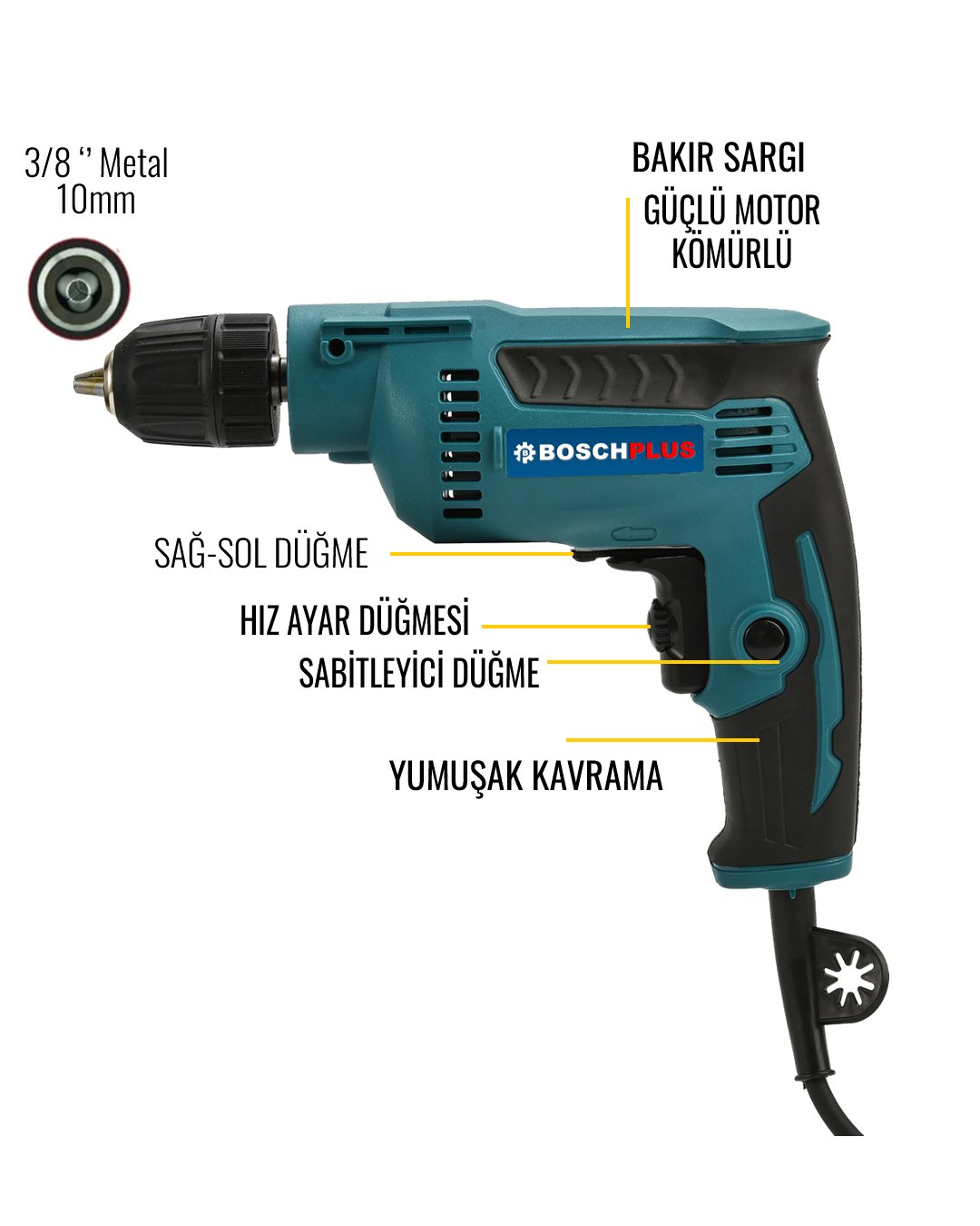 BoschPlus EEA183 Elektrikli Darbesiz Matkap 580w özellikleri