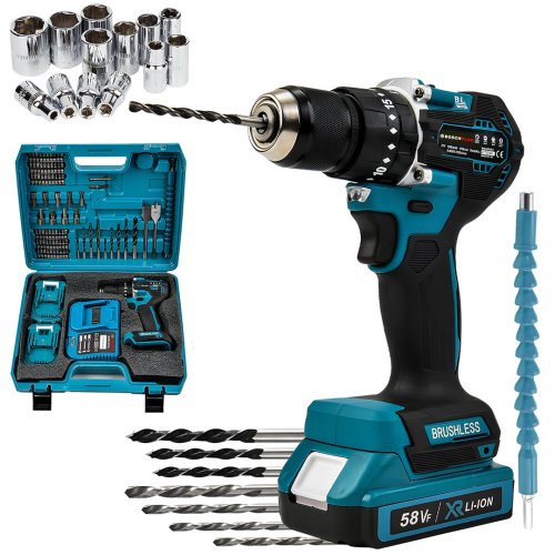 BoschPlus EEA235 Kömürsüz 58vf 5ah Çelik Gövde Çelik Şanzıman Bakır Sargılı 5 Pilli Çift Akülü Vidalama Şarjlı Matkap 84 Parça