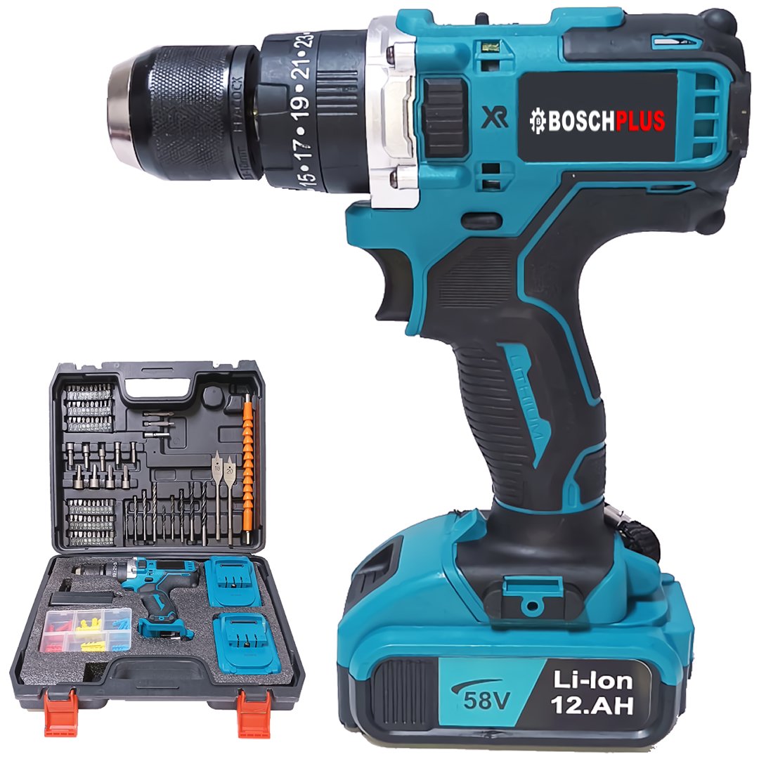 Bosch Plus EEA325 Yeni Xr Çift Batarya 58vf 12ah Şarjlı Matkap Seti (Mavi)