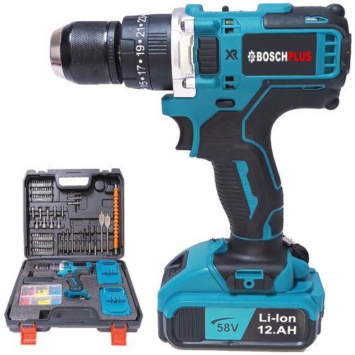 Bosch Plus EEA325 Yeni Xr Çift Batarya 58vf 12ah Şarjlı Matkap Seti (Mavi)