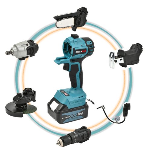 BoschPlus EEA238 Multievo 6lı Kafa 58vf Çok Amaçlı Şarjlı Set Takımı Taşlama Somun Sıkma Tilki Kuyruğu Dal Budama Akülü Vidalama Hava Pompası