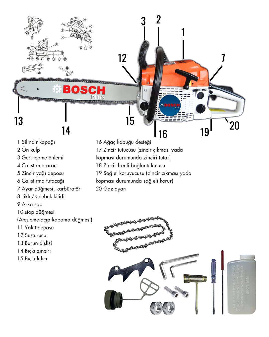 Bsoch Plus EEA337 Ekstra Güçlü 52CC Benzinli Ağaç Odun Dal Kesme Motoru Benzinli Testere Hızar Motoru (Turuncu) özellikler