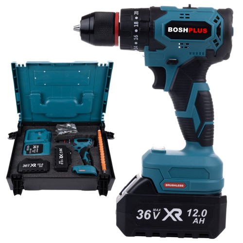 BoshPlus EEA349 Kömürsüz Motor 36Vf 12ah Metal Mandren Vidalama Matkap Seti 10p