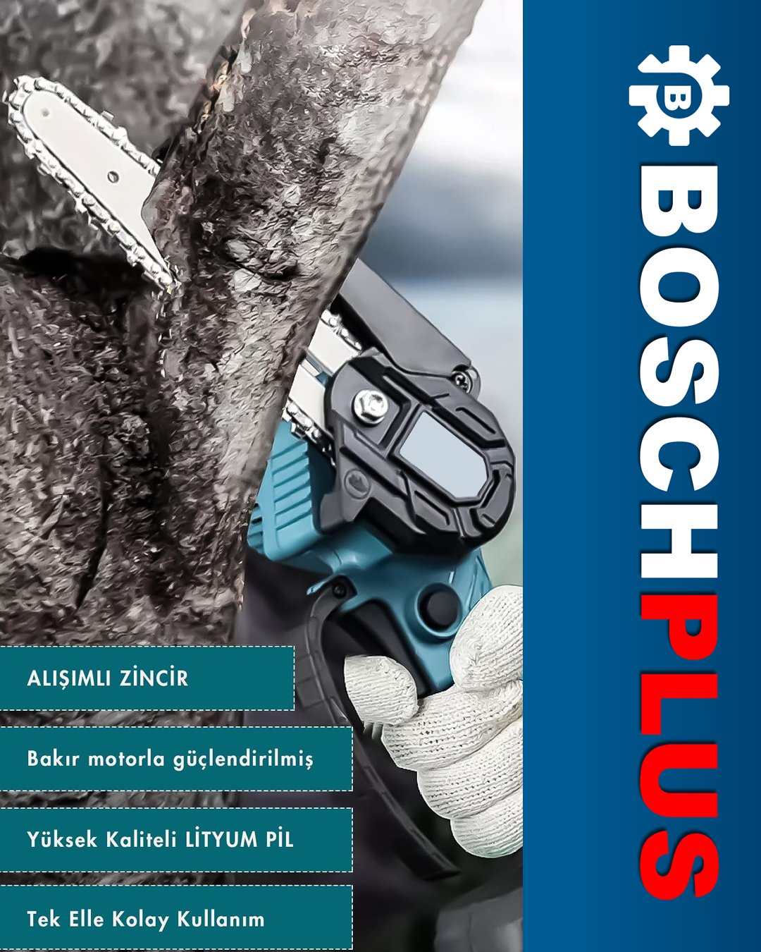 Bosch Plus EEA355 Otomatik Yağlamalı Çift Bataryalı Extra Güçlü 88vf Şarjlı Dal Budama Testeresi 5p ÖZELLIKLER