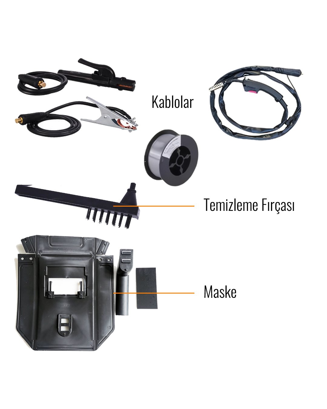 Bosch Plus EEA358 MIG420 Çok Fonksiyonlu Gazsız Gazaltı Kaynak Makinesi (Sarı) malzemeler