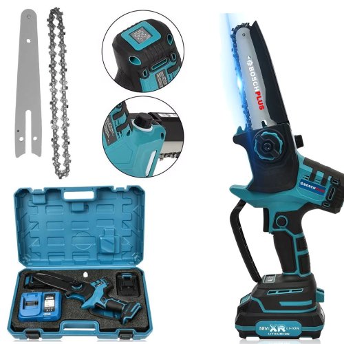 BoschPlus EEA363 Otomatik Yağlamalı Dijital Göstergeli Şarjlı El Testeresi Ağaç Odun Dal Kesme Budama Çift Batarya 15cm Pala 58Vf