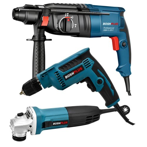 BoshPlus EEA367 Elektrikli 3 lü Grup Set 10mm Vidalama + Gbh 2-28f Pnömatik Kırıcı DeliciKırıcı Delici + 125 Avuç Taşlama