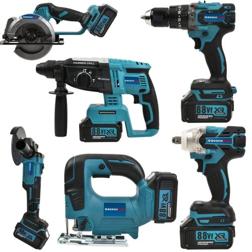 BoschPlus EEA370 Profesyonel Akülü 6lı Set Makina 88vf 5ah 125mm Avuç Taşlama, Sds Plus Kırıcı Delici Hilti, Somun Sıkma Sökme, Vidalama Matkap, Daire Testere, Dekupaj