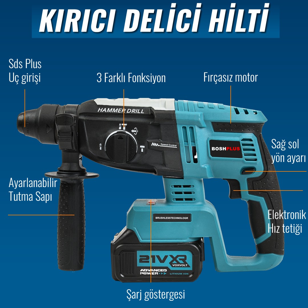 Bosch Plus EEA376 Akülü Süper 5li Set Makina 88vf 5ah Kırıcı delici özellikleri