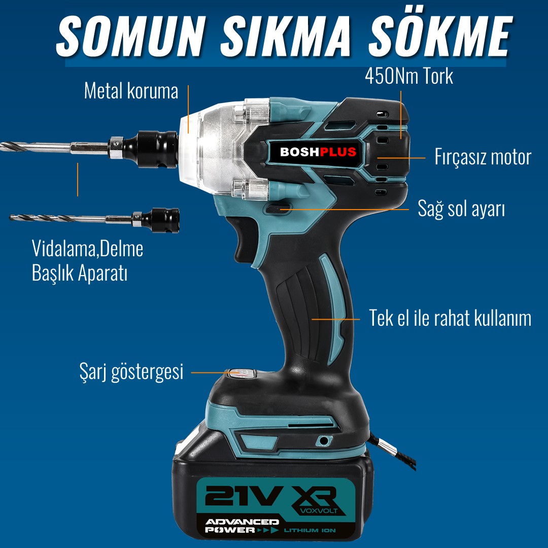 Bosch Plus EEA376 Akülü Süper 5li Set Makina 88vf 5ah somun sıkma özellikleri