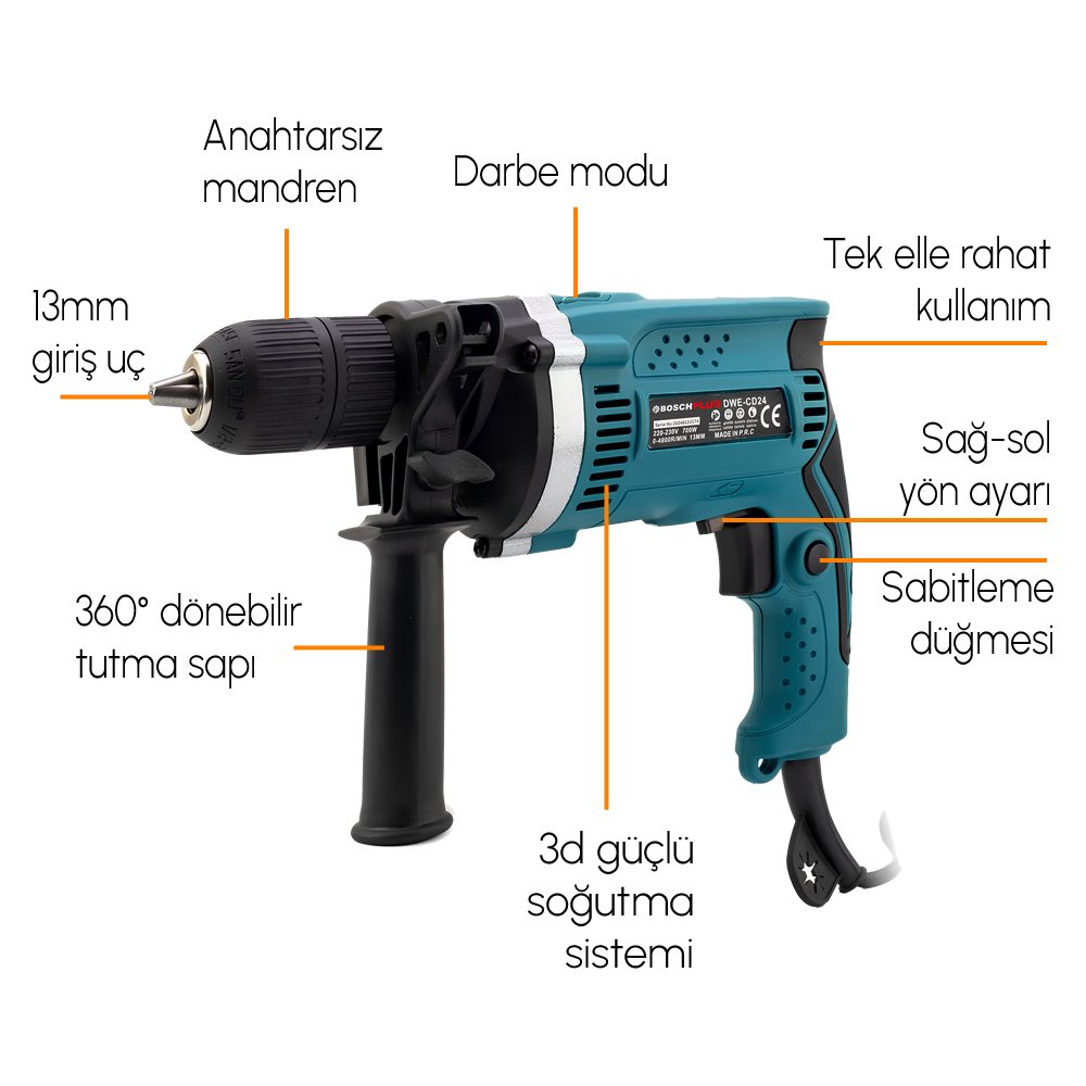 Bosch Plus EEA380 Profesyonel Elektrikli 13mm Darbeli Matkap (Mavi) teknik özellikler