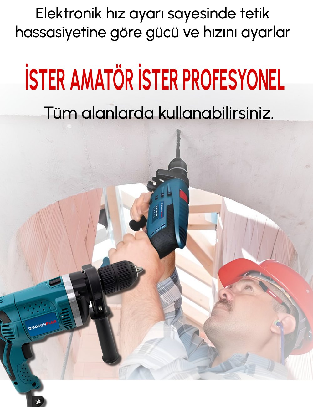 Bosch Plus EEA380 Profesyonel Elektrikli 13mm Darbeli Matkap (Mavi) vidalama özellikleri