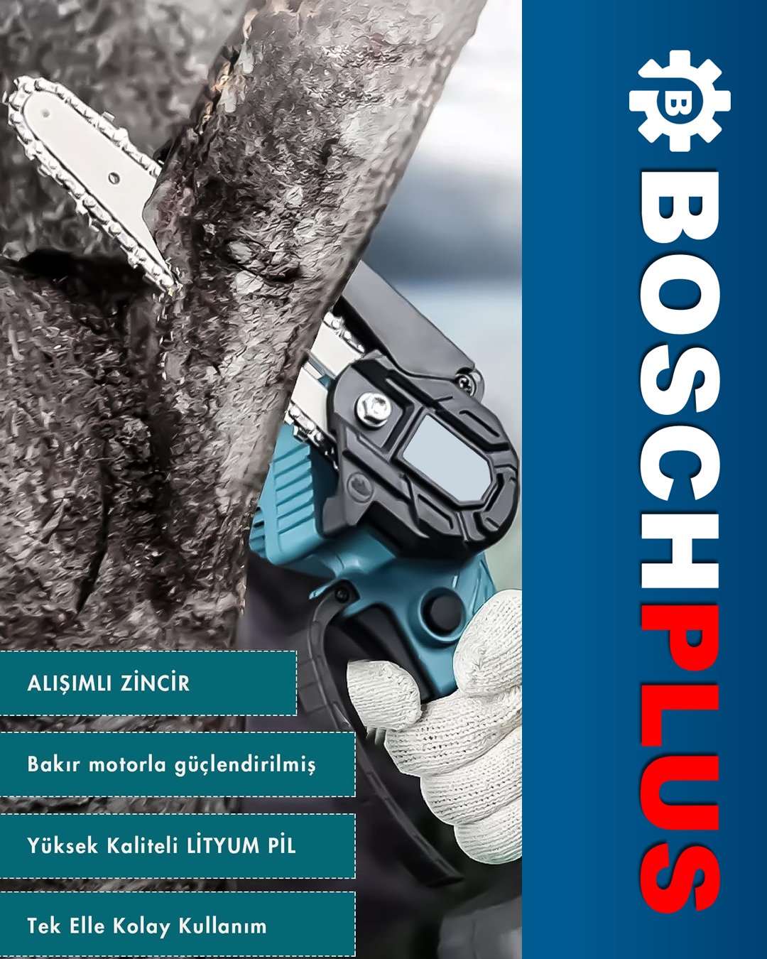 Bosch Plus EEA383 Otomatik Yağlamalı Çift Bataryalı Extra Güçlü 88vf Şarjlı Dal Budama Testeresi 5p özellikler