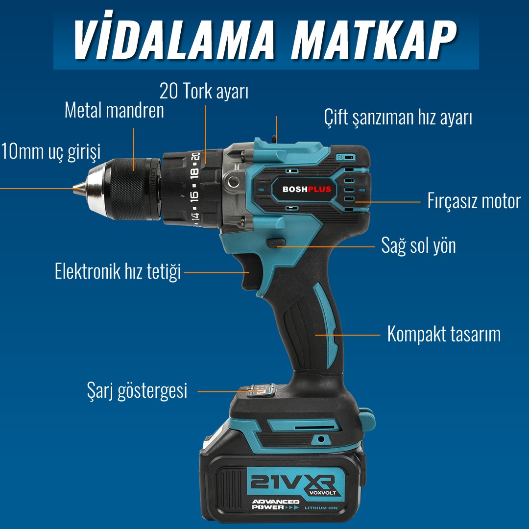BoschPlus EEA397 Akülü Süper 6li Set Makina 88vf 5ah avuç taşlama özellikleri