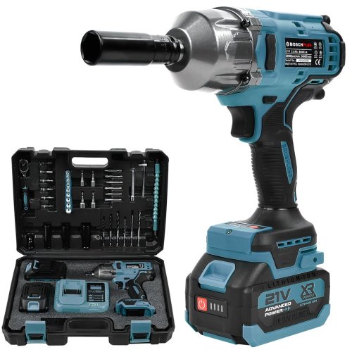 BoschPlus EEA405 Akülü Kömürsüz Motor 800 Nm Torklu Şarjlı Somun Sıkma Bijon Sökme Seti Mavi