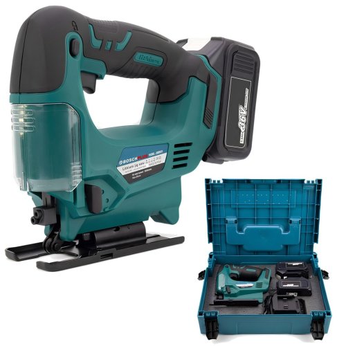 BoschPlus EEA428 Akülü Kömürsüz Motor Ayarlanabilir Çift Bataryalı Dekupaj Testere 36V 5ah Mavi