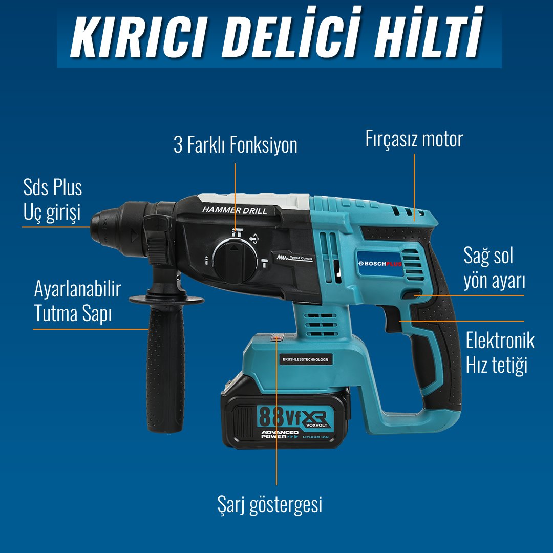 Bosch Plus EEA432 Akülü Süper 5li Set Makina 88vf 5ah kırıcı delici özellikleri