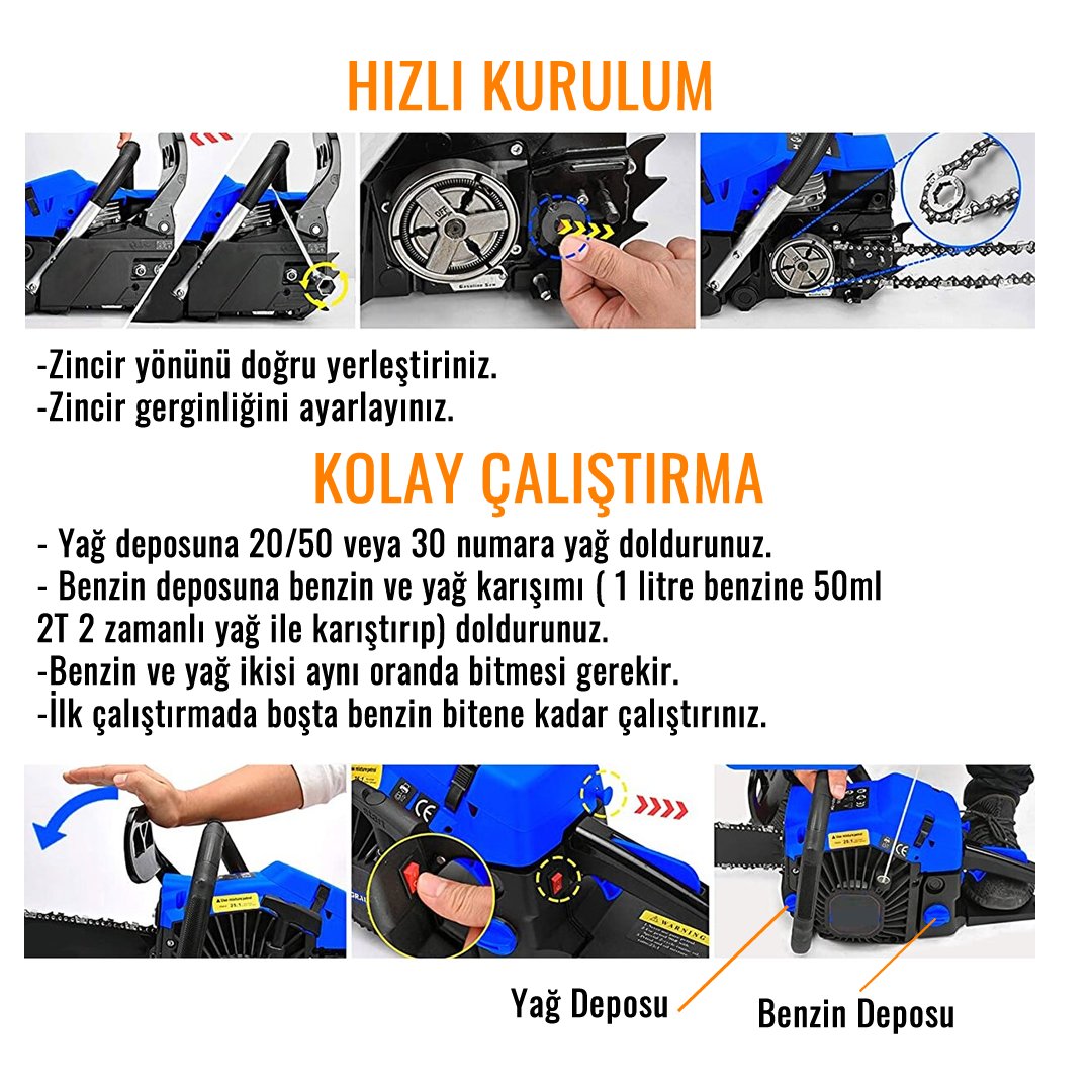 BoshPlus EEA434 Benzinli Ağaç Motor Testere (Mavi) kullanımı