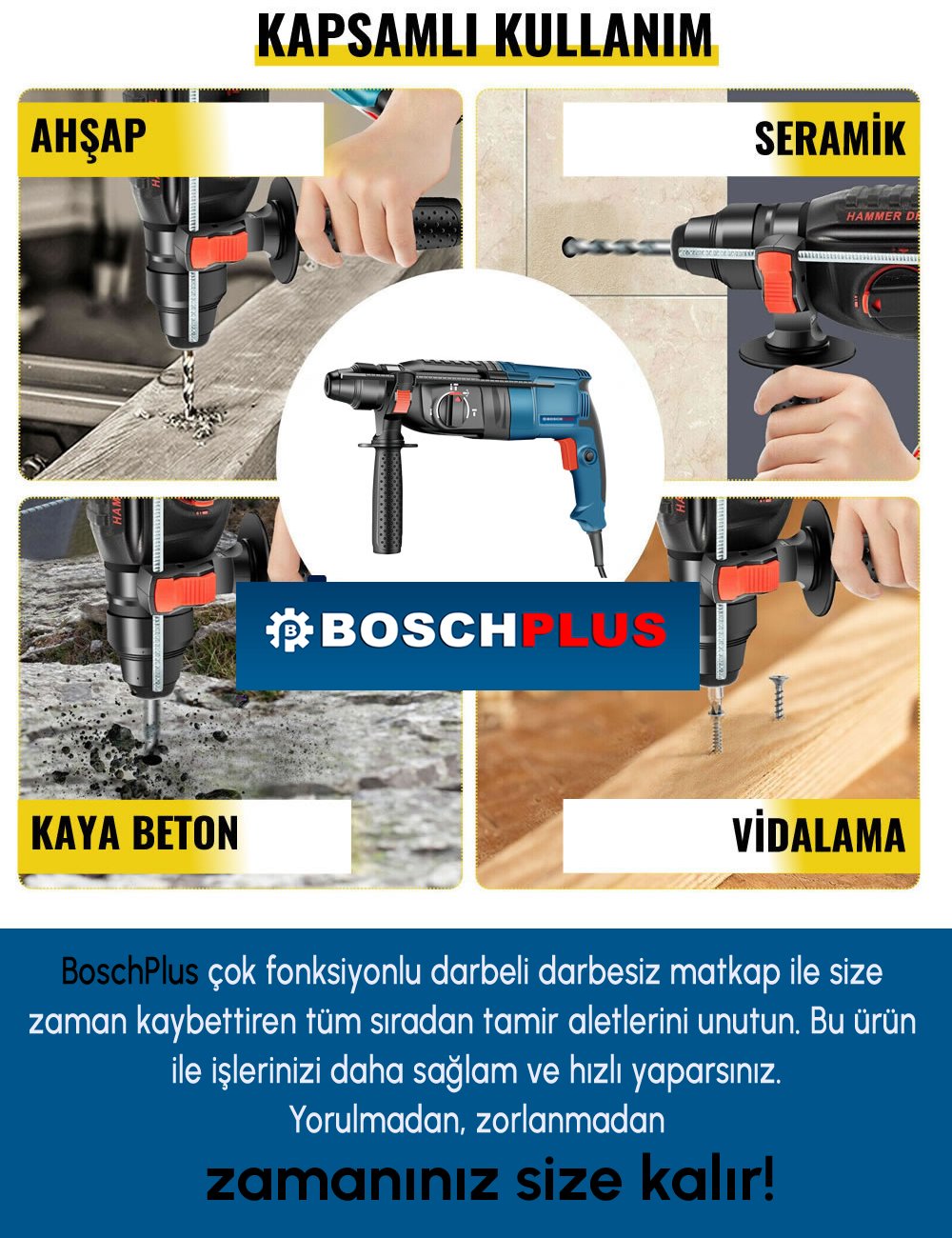 BoschPlus EEA437 Elektrikli 3 Ürün Profesyonel Pnömatik Kırıcı Delici Matkap (3 Ürün) kapsamlı kullanım