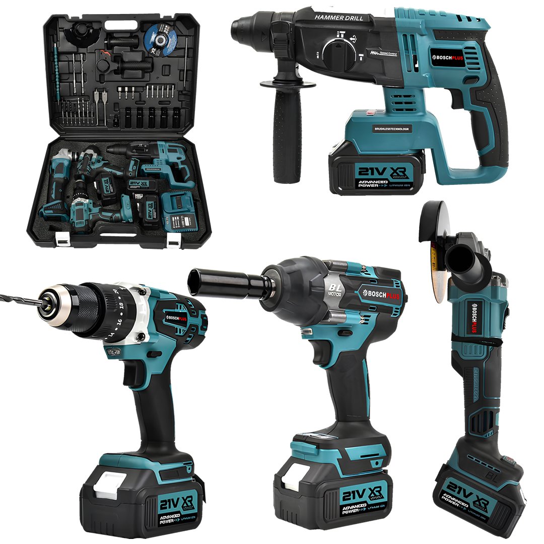 BoschPlus EEA440 Profesyonel 21V 2ah Akülü 4lü Set Vidalama Matkap, Kırıcı Delici Hilti, Taşlama ve 800Nm Somun Sökme