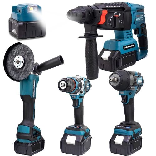 BoschPlus EEA443 Akülü Kömürsüz 5li Set Makine (Somun Sökme, Kırıcı Delici , 13mm Darbeli Vidalama, 125mm Avuç Taşlama, Powerbank ve Led) 88Vf 10P