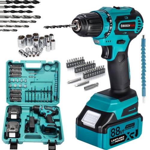 BoschPlus EEA445 Kömürsüz 88Vf Akülü Kömürsüz 82 Parça Vidalama Matkap Seti (Mavi)